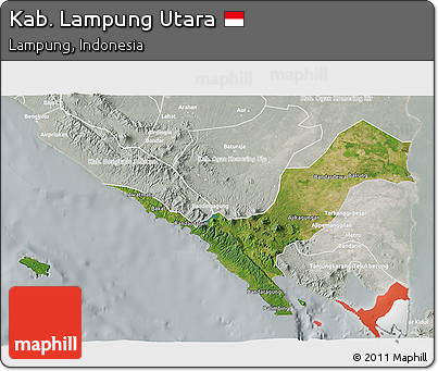 Satellite 3D Map of Kab. Lampung Utara, lighten, semi-desaturated