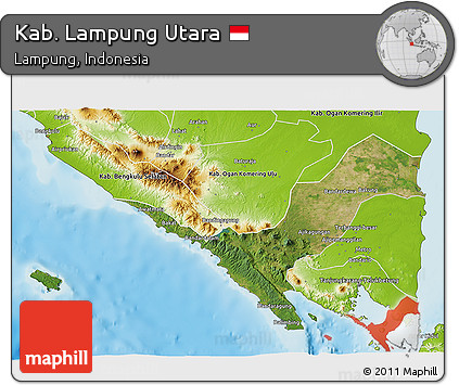 Satellite 3D Map of Kab. Lampung Utara, physical outside