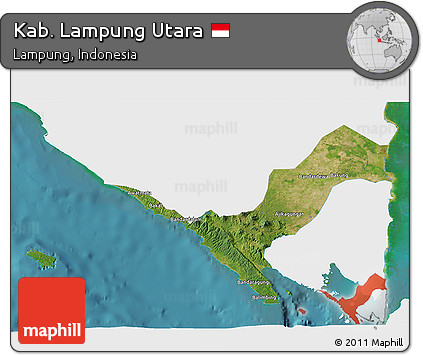 Satellite 3D Map of Kab. Lampung Utara, single color outside