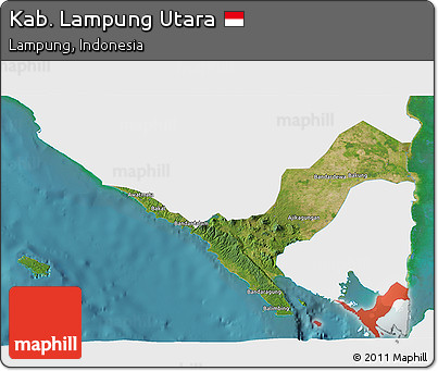 Satellite 3D Map of Kab. Lampung Utara, single color outside