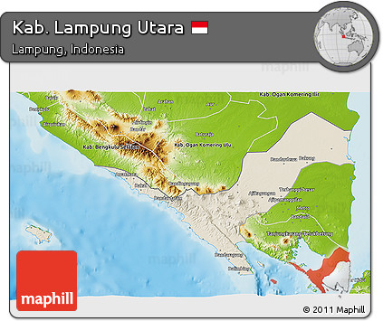 Shaded Relief 3D Map of Kab. Lampung Utara, physical outside