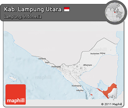 Silver Style 3D Map of Kab. Lampung Utara, single color outside