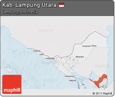 Silver Style 3D Map of Kab. Lampung Utara, single color outside