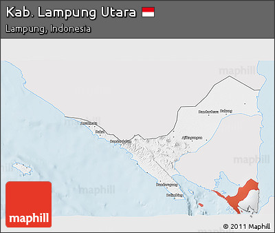 Silver Style 3D Map of Kab. Lampung Utara, single color outside