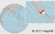 Gray Location Map of Kab. Lampung Utara, highlighted parent region, hill shading