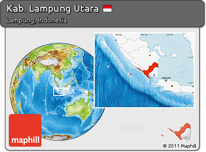 Physical Location Map of Kab. Lampung Utara, highlighted country