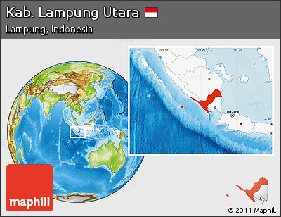 Physical Location Map of Kab. Lampung Utara, highlighted country
