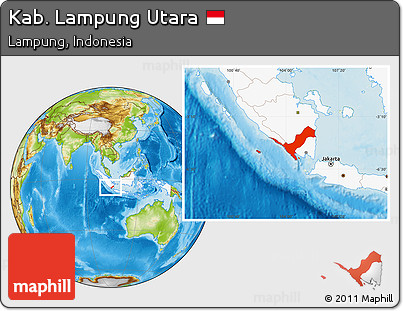 Physical Location Map of Kab. Lampung Utara, highlighted country