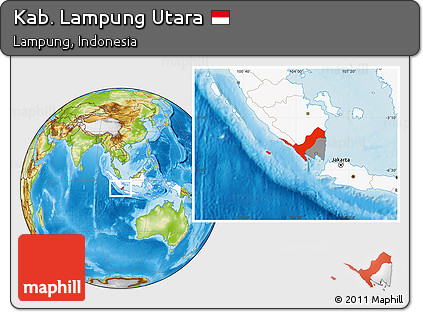Physical Location Map of Kab. Lampung Utara, highlighted country, highlighted parent region