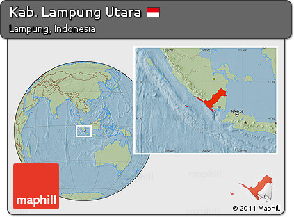 Savanna Style Location Map of Kab. Lampung Utara, hill shading