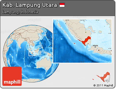 Shaded Relief Location Map of Kab. Lampung Utara