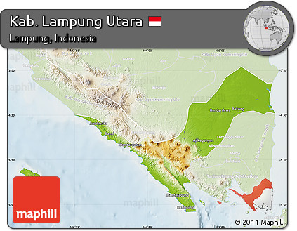 Physical Map of Kab. Lampung Utara, lighten