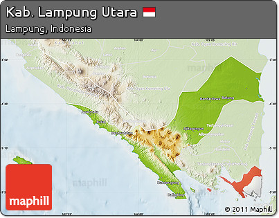 Physical Map of Kab. Lampung Utara, lighten