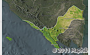 Satellite Map of Kab. Lampung Utara, darken, semi-desaturated