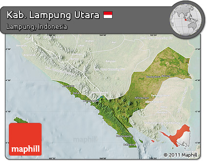 Satellite Map of Kab. Lampung Utara, lighten