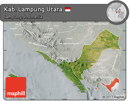 Satellite Map of Kab. Lampung Utara, lighten, semi-desaturated