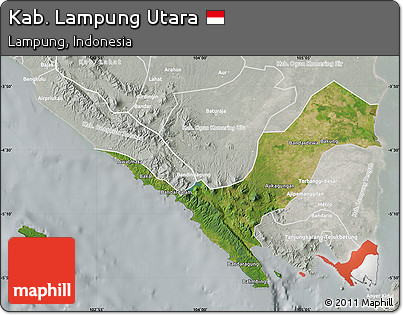 Satellite Map of Kab. Lampung Utara, lighten, semi-desaturated