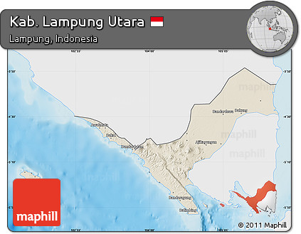 Shaded Relief Map of Kab. Lampung Utara, single color outside