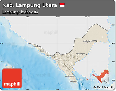 Shaded Relief Map of Kab. Lampung Utara, single color outside
