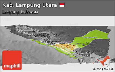 Physical Panoramic Map of Kab. Lampung Utara, darken, desaturated