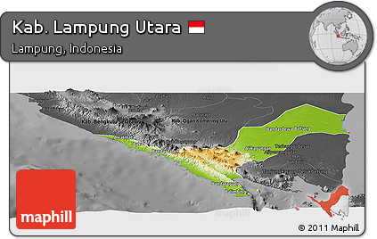 Physical Panoramic Map of Kab. Lampung Utara, darken, desaturated