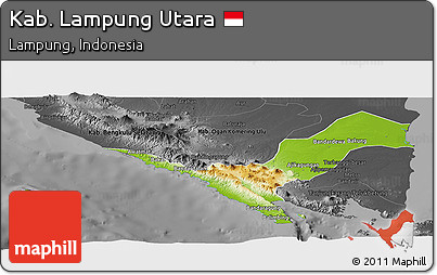 Physical Panoramic Map of Kab. Lampung Utara, darken, desaturated