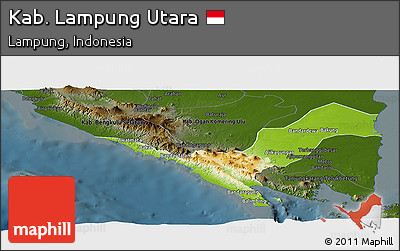 Physical Panoramic Map of Kab. Lampung Utara, darken