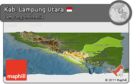 Physical Panoramic Map of Kab. Lampung Utara, darken