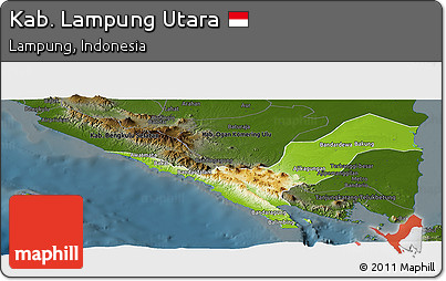Physical Panoramic Map of Kab. Lampung Utara, darken