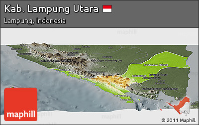 Physical Panoramic Map of Kab. Lampung Utara, darken, semi-desaturated
