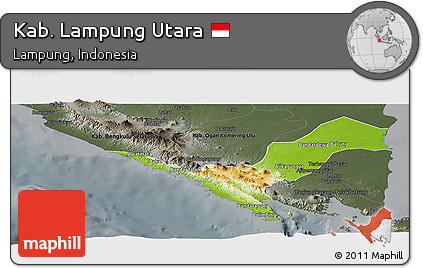 Physical Panoramic Map of Kab. Lampung Utara, darken, semi-desaturated