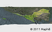 Satellite Panoramic Map of Kab. Lampung Utara, darken, semi-desaturated