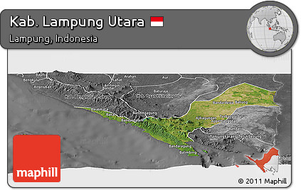 Satellite Panoramic Map of Kab. Lampung Utara, desaturated