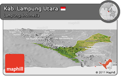 Satellite Panoramic Map of Kab. Lampung Utara, lighten, desaturated