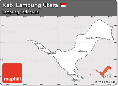 Silver Style Simple Map of Kab. Lampung Utara, cropped outside