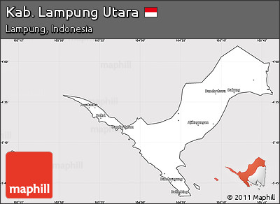 Silver Style Simple Map of Kab. Lampung Utara, cropped outside