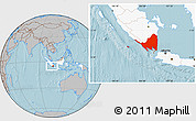 Gray Location Map of Lampung, highlighted country, hill shading