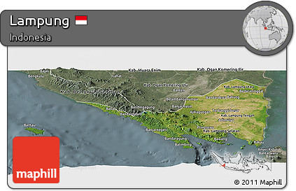 Satellite Panoramic Map of Lampung, semi-desaturated