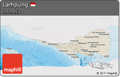 Shaded Relief Panoramic Map of Lampung, single color outside