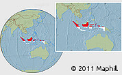 Flag Location Map of Indonesia, savanna style outside, hill shading outside