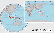 Gray Location Map of Indonesia, within the entire continent