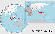 Gray Location Map of Indonesia, highlighted continent, within the entire continent