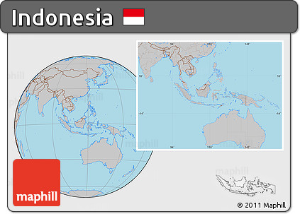 Gray Location Map of Indonesia, hill shading inside