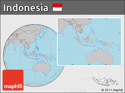 Gray Location Map of Indonesia, hill shading inside