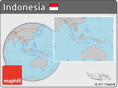 Gray Location Map of Indonesia, hill shading inside