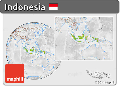 Physical Location Map of Indonesia, lighten, desaturated