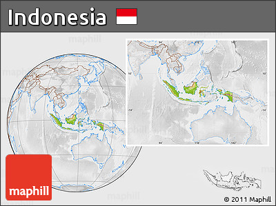 Physical Location Map of Indonesia, lighten, desaturated
