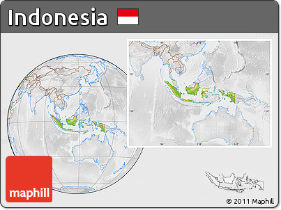 Physical Location Map of Indonesia, lighten, desaturated