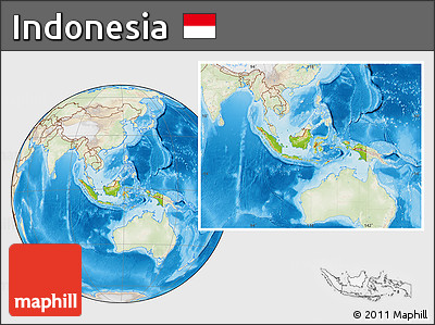 Physical Location Map of Indonesia, lighten, land only