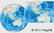 Physical Location Map of Indonesia, lighten, semi-desaturated, land only